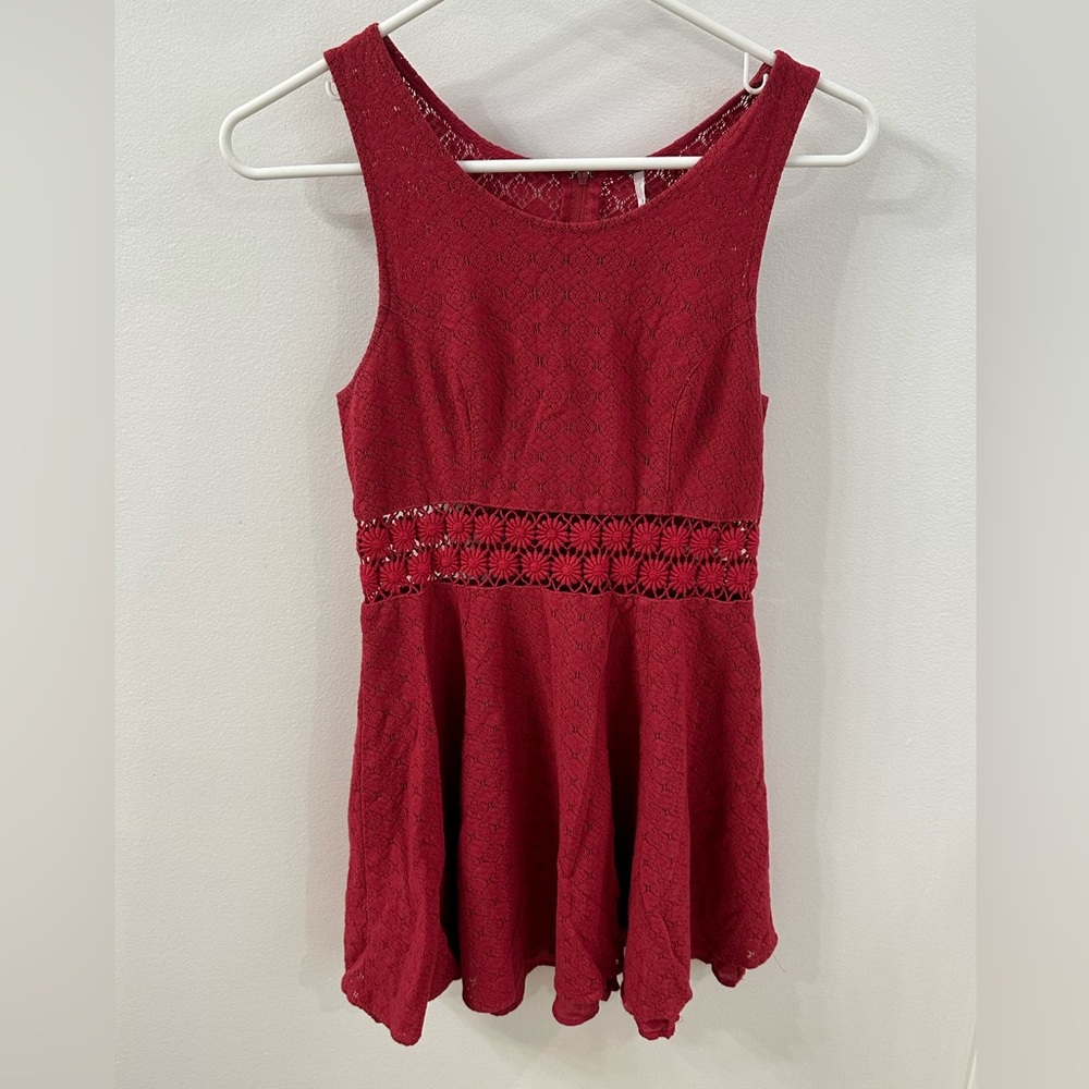 Free People Red Lace Dress with Waist Cutouts